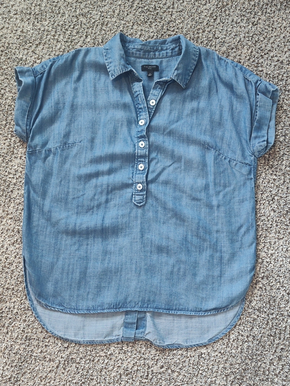 Talbots Light Denim Chambray Henley Blouse